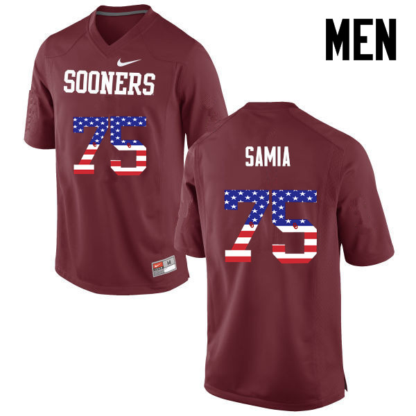 Men Oklahoma Sooners #75 Dru Samia College Football USA Flag Fashion Jerseys-Crimson